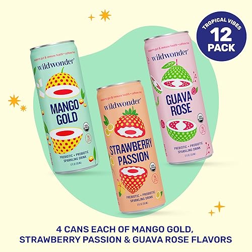 Miniatura 3 de wildwonder Bebida de jugo probiótico espumoso con inmunidad para la salud intestinal, 0.18 onzas de fibra, probióticos vivos, sin cafeína, orgánica,