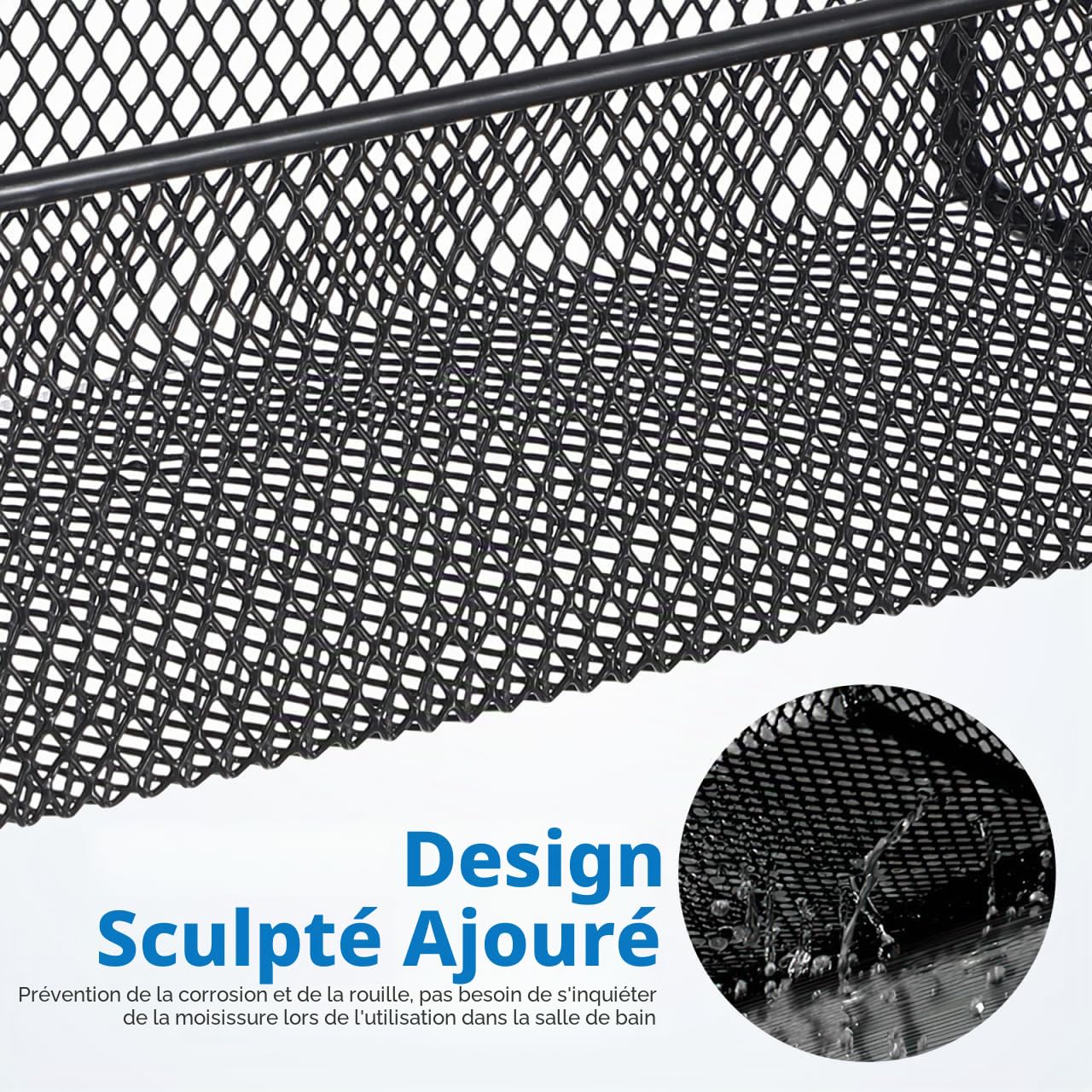 Healeved Panier de rangement décoratif en maille métallique à suspendre - Panier en maille métallique pour organiser -dessus de la porte de l'armoire - Organiseur de divers articles - Grille noire
