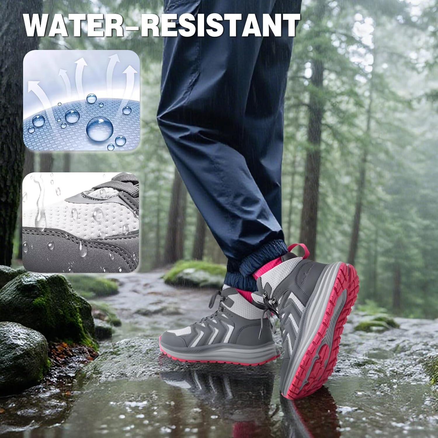 OrthoComfoot Women's Orthopedic Waterproof Mid Trekking Hiking Boots: Comfortable Plantar Fasciitis Ankle Support Workout Walking Running Shoes, Orthotic Trail Boots for Feet and Heel Pain Relief