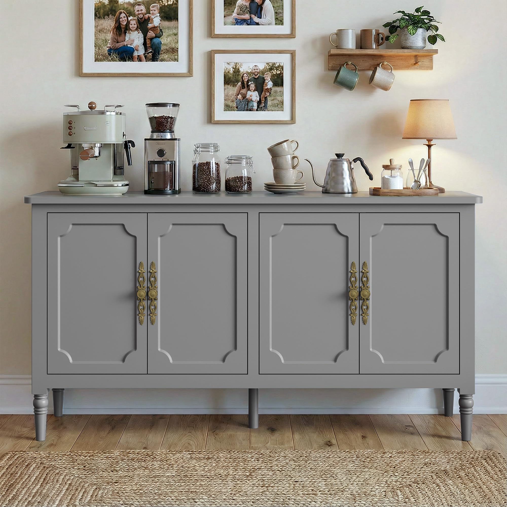 FansaFurn 58" Sideboard Buffet Cabinet for Kitchen &amp; Coffee Bar, Grey