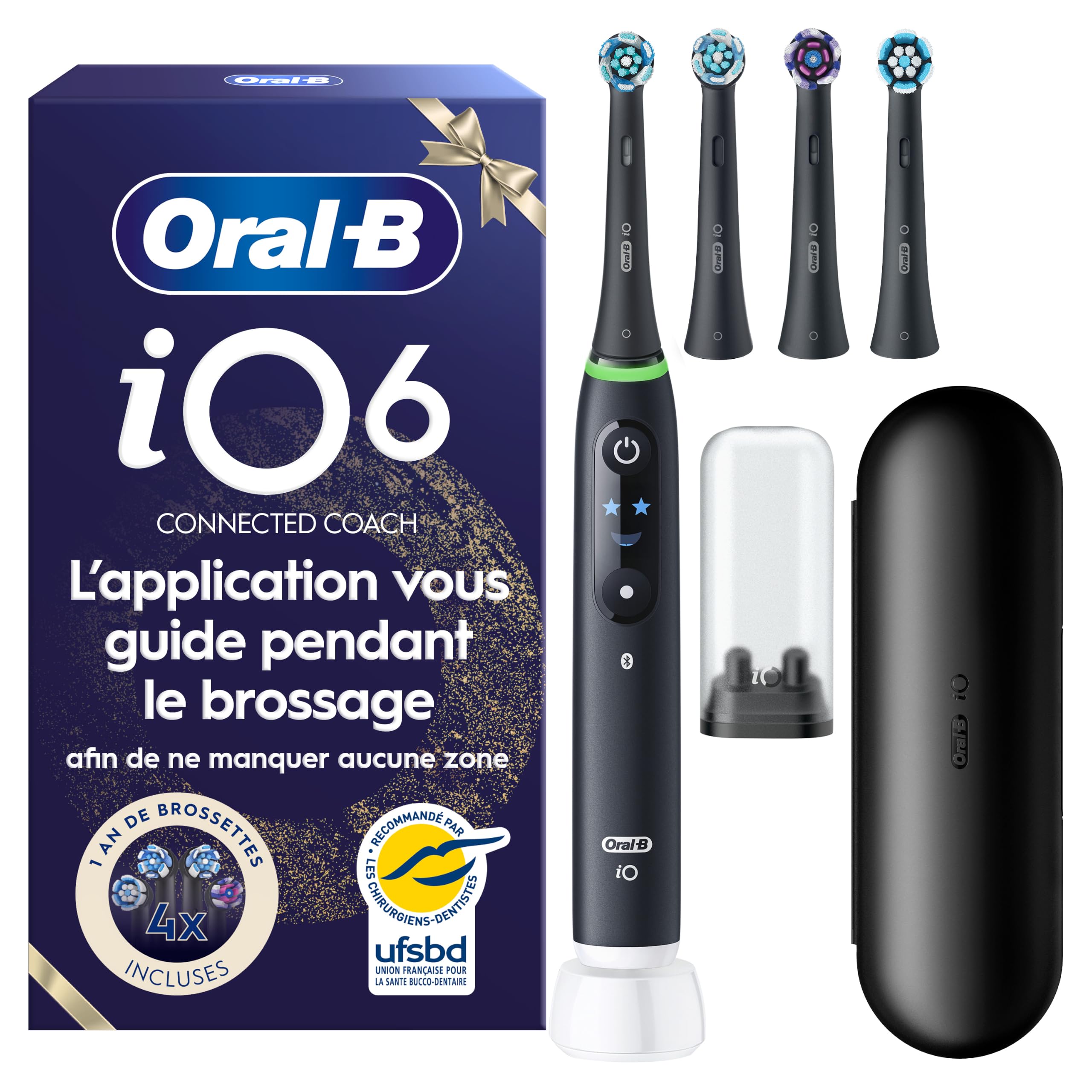 Oral-B Brosse à Dents Electrique iO 6, 4 Brossettes de Rechange, Noire