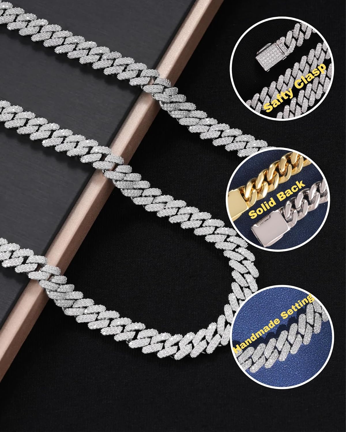 LuxeFlex Prong Cuban Link Chain for Men and Women, 14K Gold/White Gold Plated, 5A Zircon Iced Out Cuban Link Necklace, Diamond CZ Rapper Miami Hip Hop Jewelry - Image 2