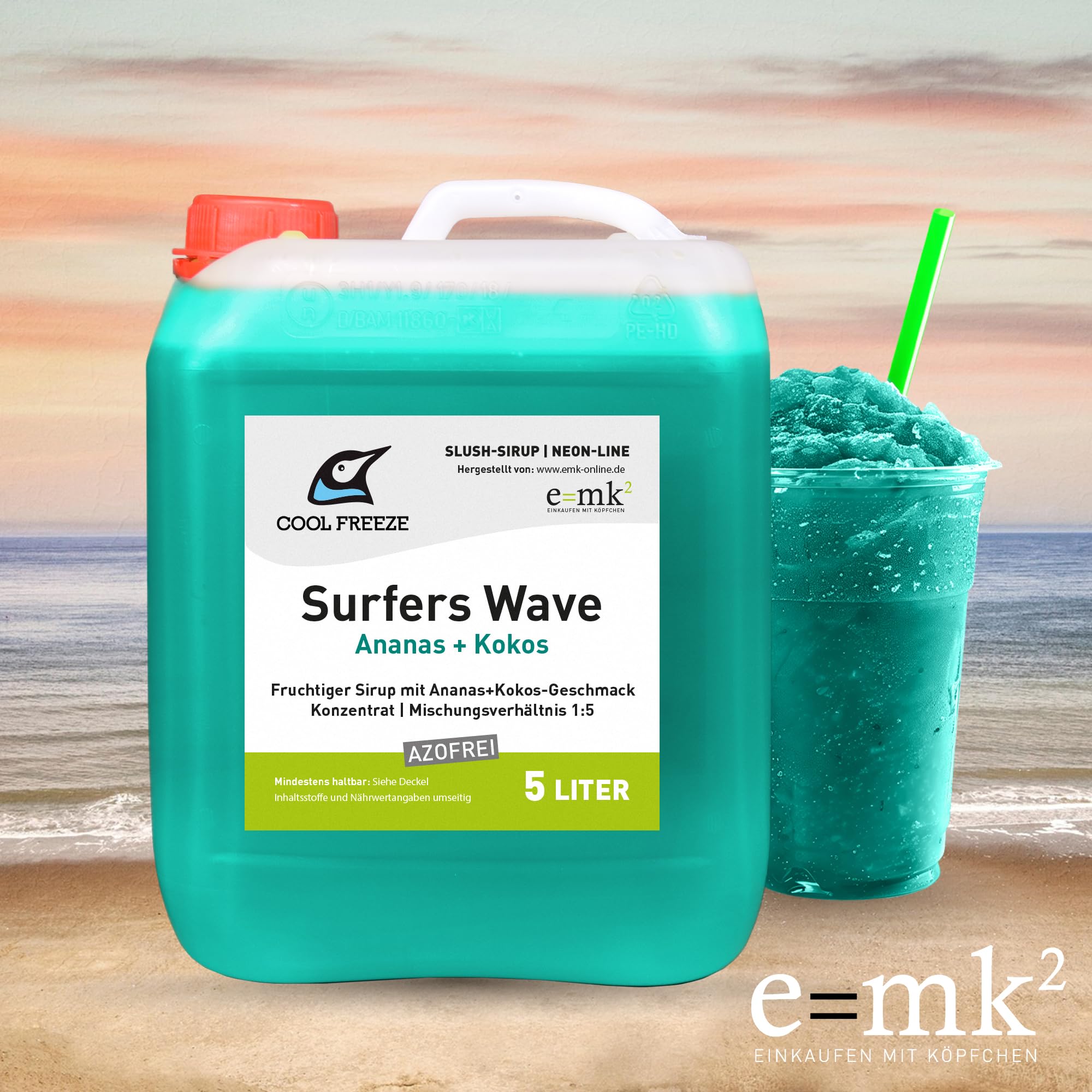Slush-Sirup 8×5 L Set azofrei • Konzentrat von COOL FREEZE • Cola, Orange, Kokos, Waldmeister, Kirsche, Maracuja, Erdbeere, Zitrone • Ideal für Slushmaschine, Events, Partys, Sommer & Kinder