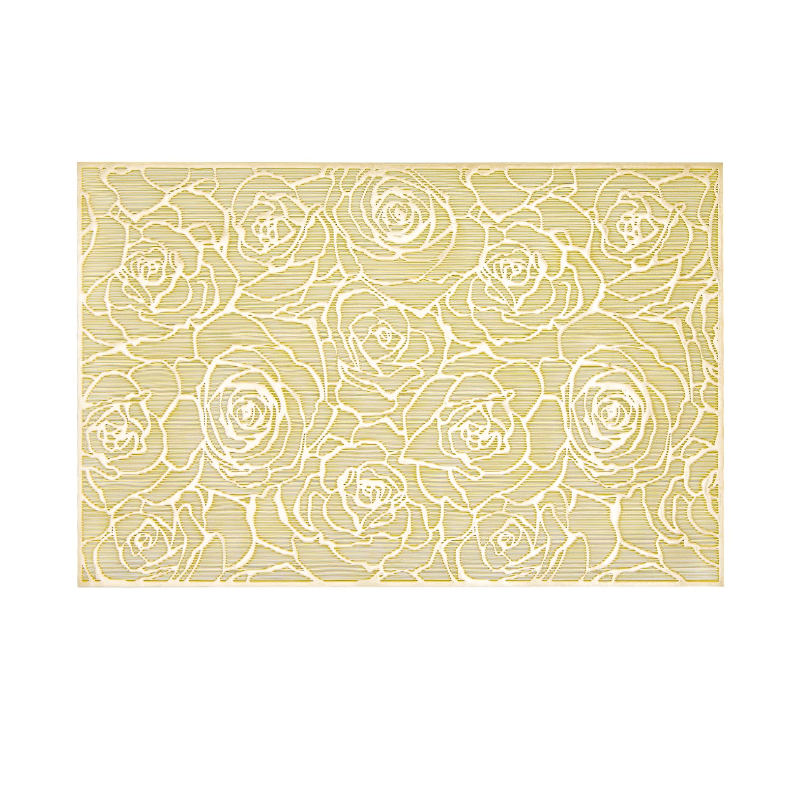Gold Placemats Set of 6 Rectangle Pressed Vinyl Metallic Flower Place Mats Hollow-Out Rose Heat Resistant Waterproof Oil-Proof Table Mats Decorative