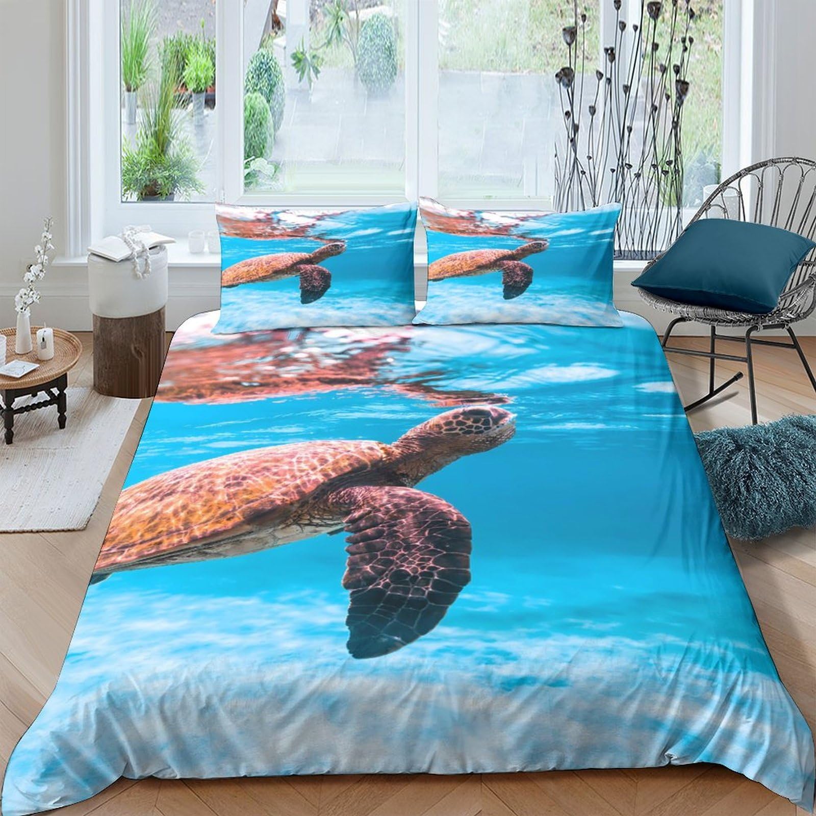 Ctjqhvkz Style-6 3D Printed Sea Turtle Fitted Sheet Microfiber Soft Blue Ocean Mattress Cover For Bedroom Dorm Home Decor Single（135X200cm）
