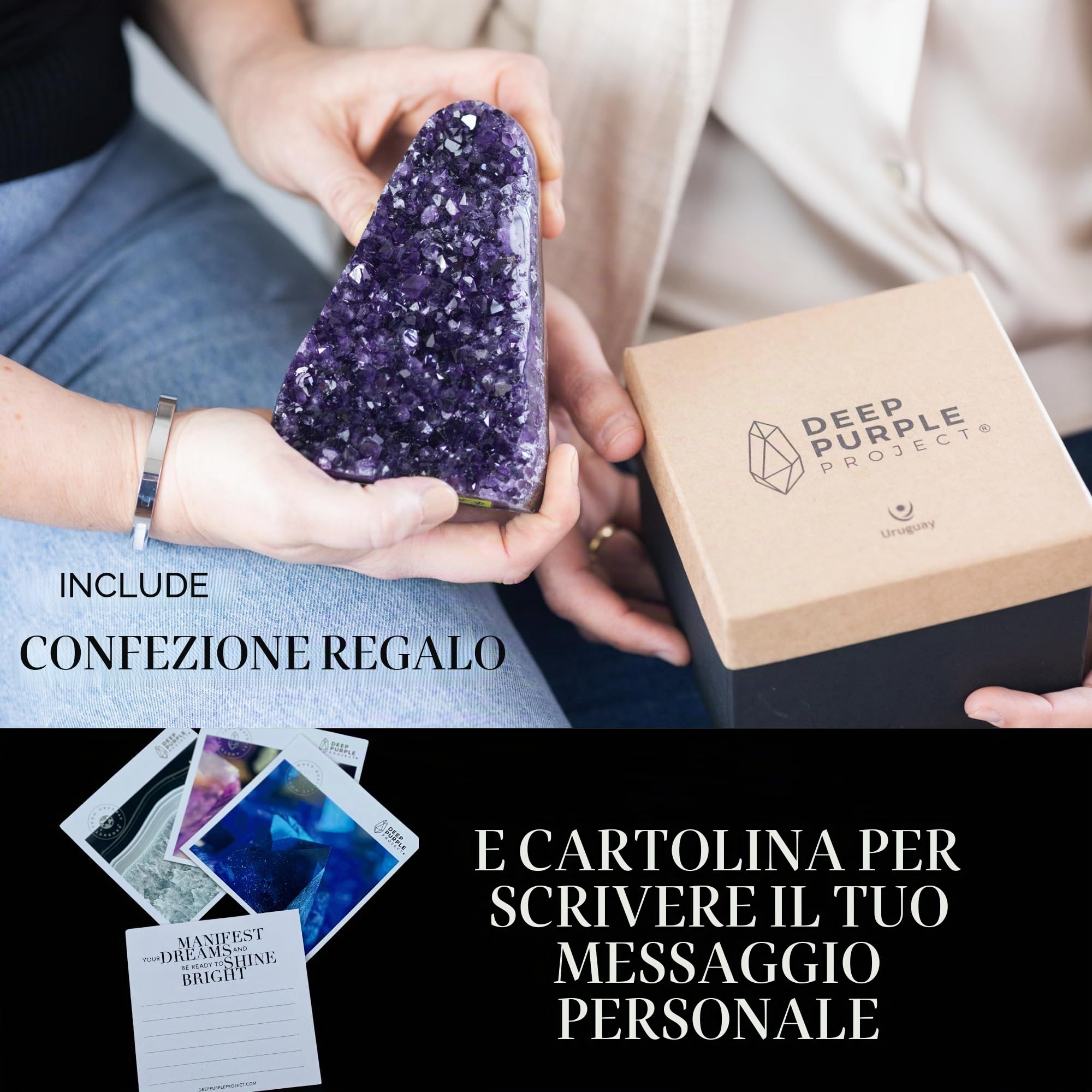Deep Purple Project Grande geode di cristallo ametista di grado A dall'Uruguay, da 0,7 kg a 1 kg, confezione regalo di alta qualità, perfetta per collezionisti