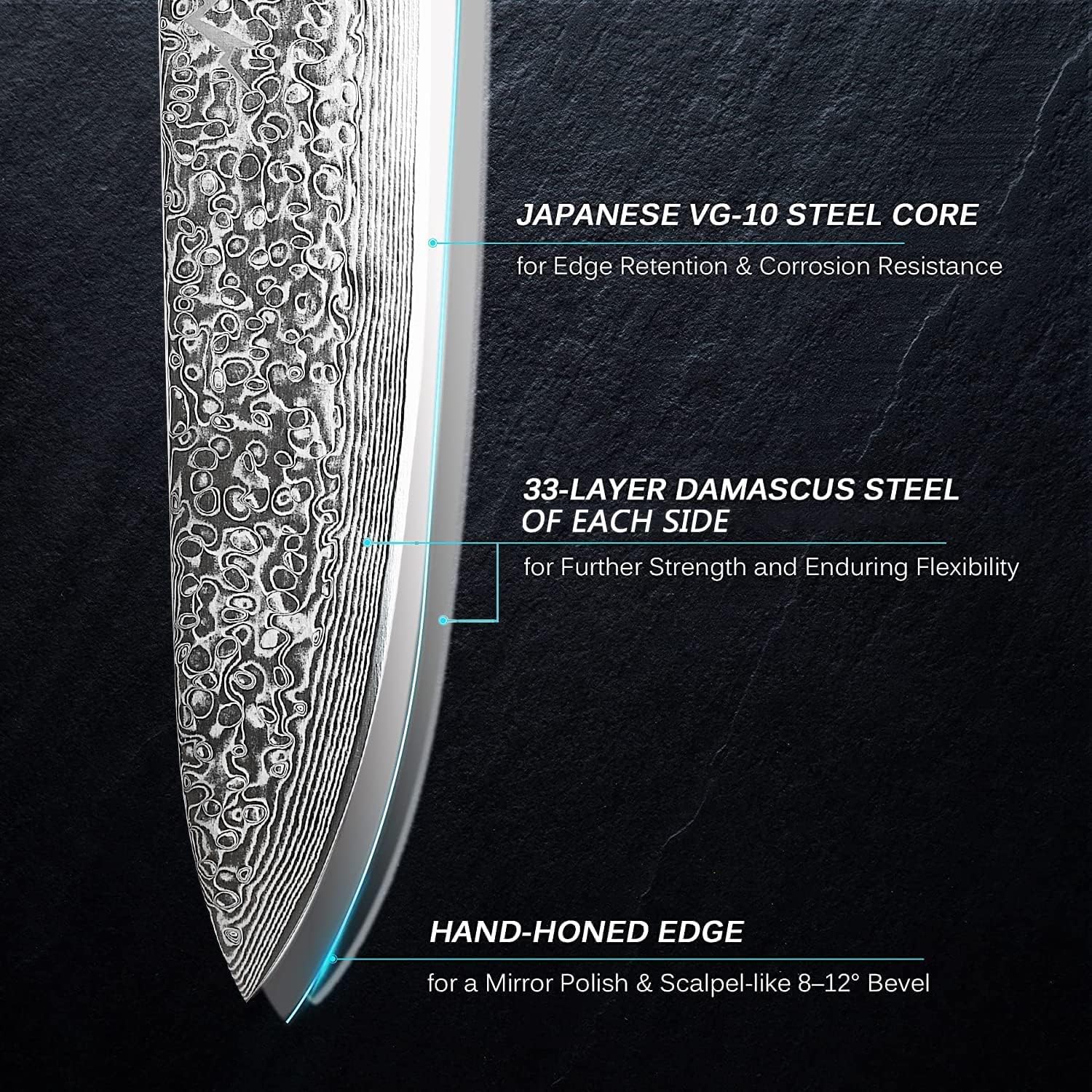 Kiritsuke Chef Knife 8.5 Inch, Japanese Damascus Knife 67-Layer Steel with G10 Handle - Sharp VG-10 High Carbon Stainless Steel for Home and Kitchen