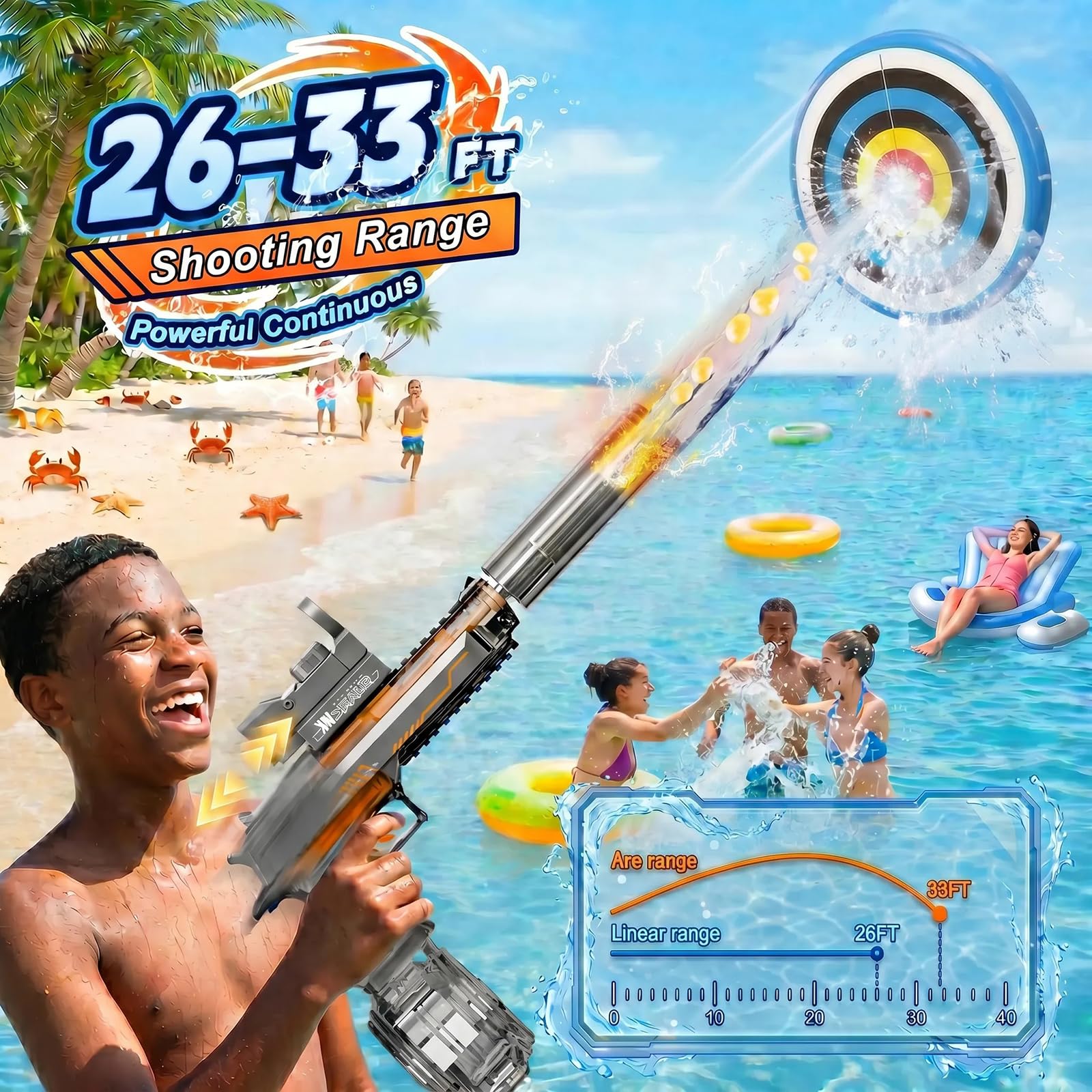 Elektrisch Wasserpistole für Kinder, Elektrische Wasser Pistole mit großer Reichweite, Spritzpistolen Water Gun mit LED-Licht Spielzeug für Erwachsene Jungen Mädchen (Desert Eagle Schwarz)