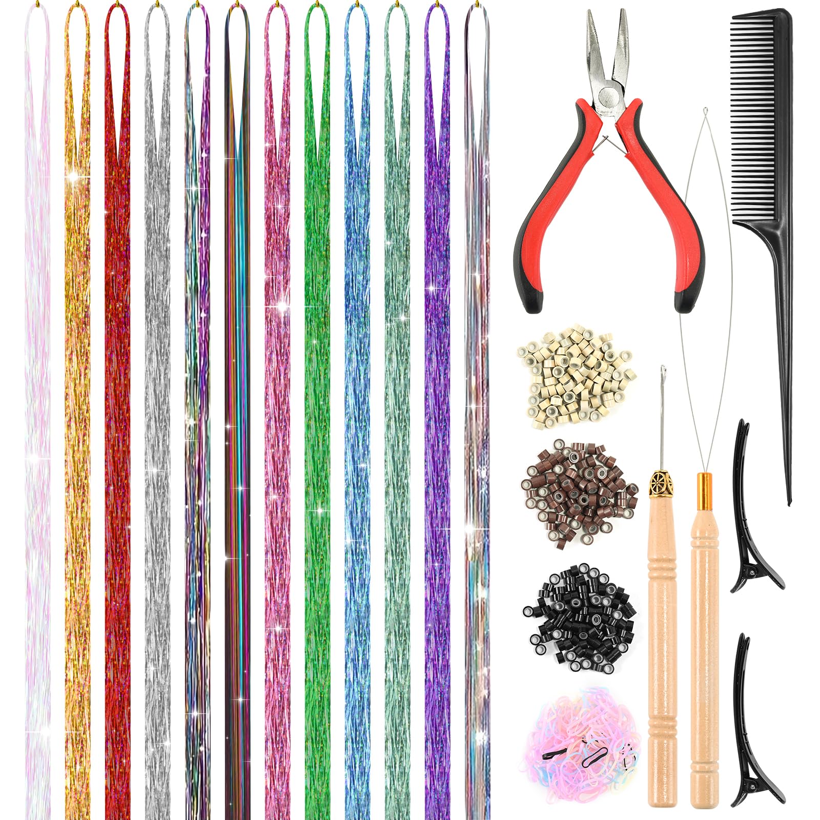 Photo 1 of Leuceiy 48" Hair Tinsel Kit, 12 Colors