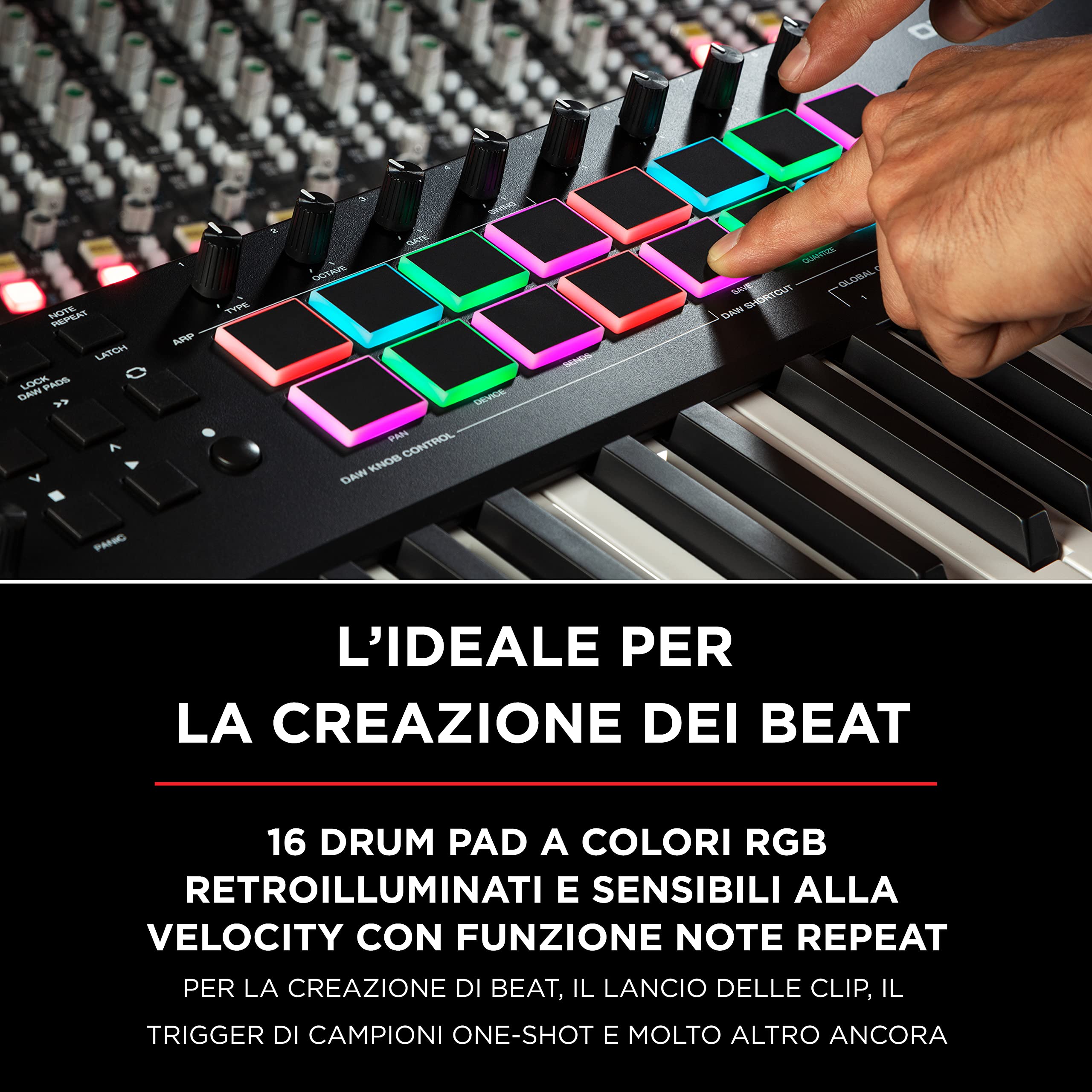 M-AUDIO Oxygen Pro 61 - Tastiera-controller USB MIDI a 61 note con pad Beat, manopole, pulsanti e fader assegnabili via MIDI e pacchetto Native Instruments Sound (integrazione NKS)