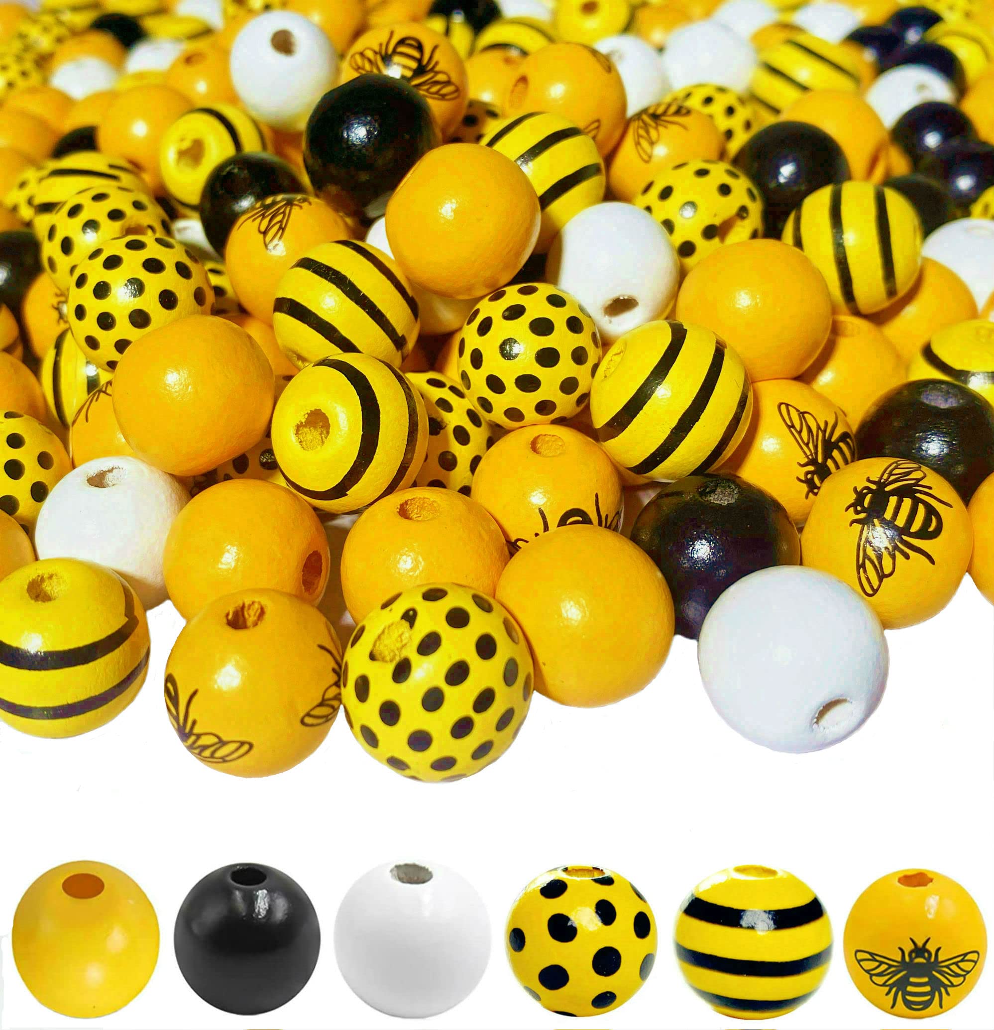 180 Pieces Bee Wood Beads-16mm Yellow and Black Bee Honeycomb Wooden Beads Spring Summer Craft Beads Rustic Farmhouse Spacer Beads for Tiered Tray Garland Making Bee Day Themed Decorations