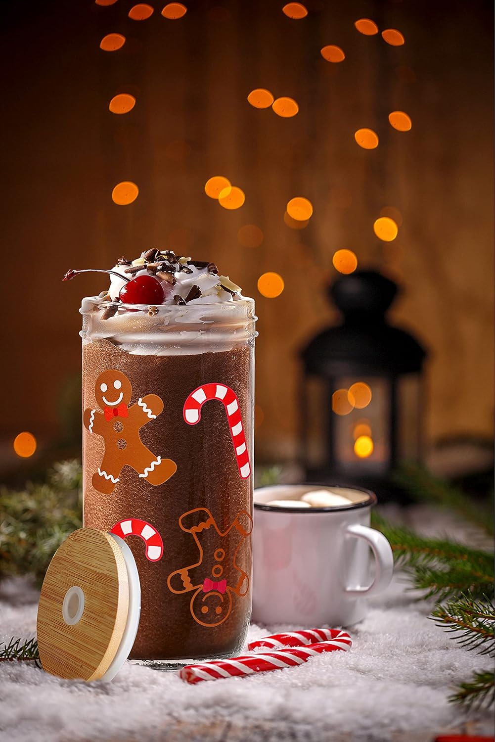 ANOTION Christmas Cups - 24oz Colored Mason Jars with Lid and Straw - Coffee Mugs and Tumbler - Xmas Decorations and Gifts - Image 5