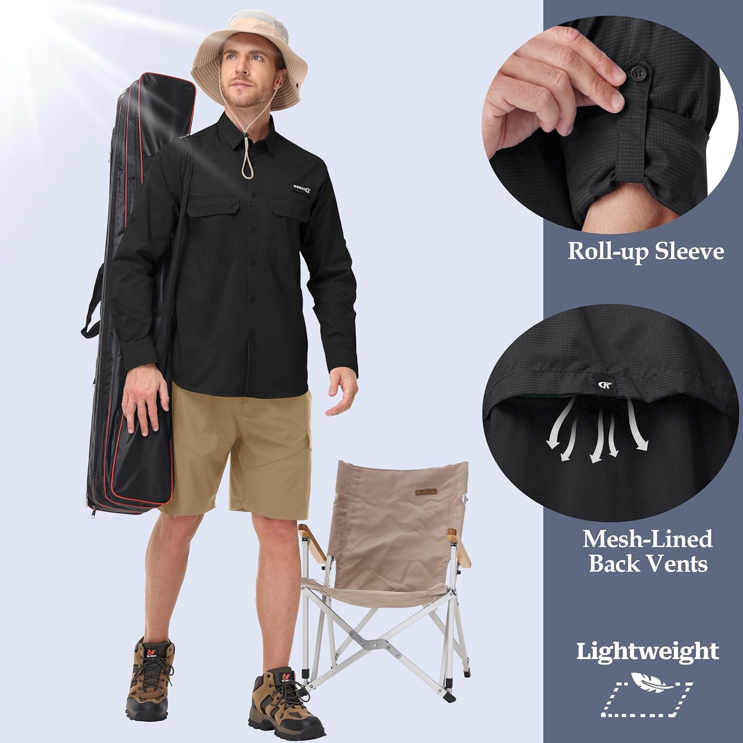 Satankud Mens Long Sleeve Fishing Shirts Sun Protection Quick Dry Cooling Hiking Shirt for Travel Safari Camping Work - Image 2