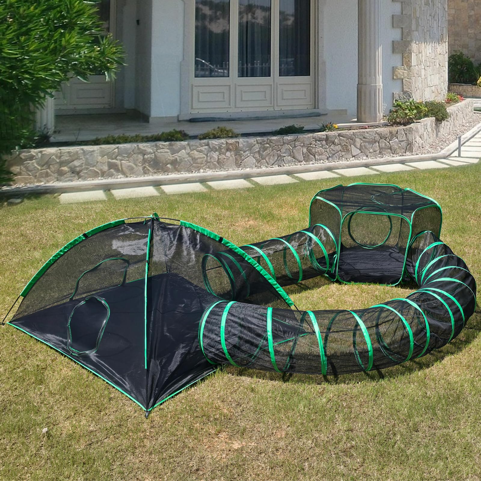 Pawtenda 4-in-1 Enclosure Outdoor & Cat Tent, Foldable Playpen with Tunnels