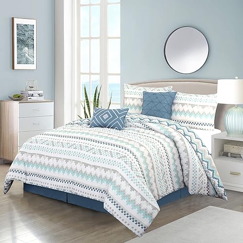 Stratford Park Juego de edredón de 6 piezas, azul, cama tamaño King, moderno y simple, juego de ropa de cama para todas las estaciones