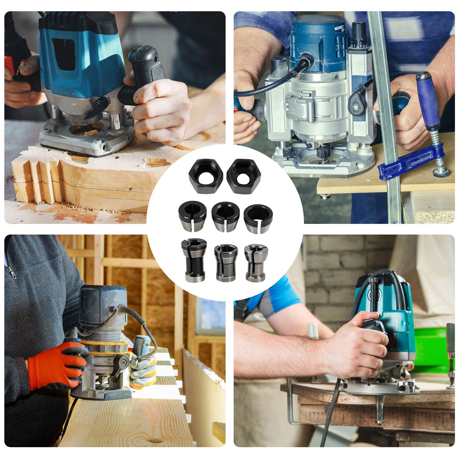 8 Stück Oberfräsen Spannzangen, Spannzangen Set 6mm 6.35mm 8mm plus 2 Muttern 13mm, Collet Adapter für Kantenfräse Trimmer Graviermaschine Holzfräse Rundschaft Fräser, präzise Klemmung Zubehör