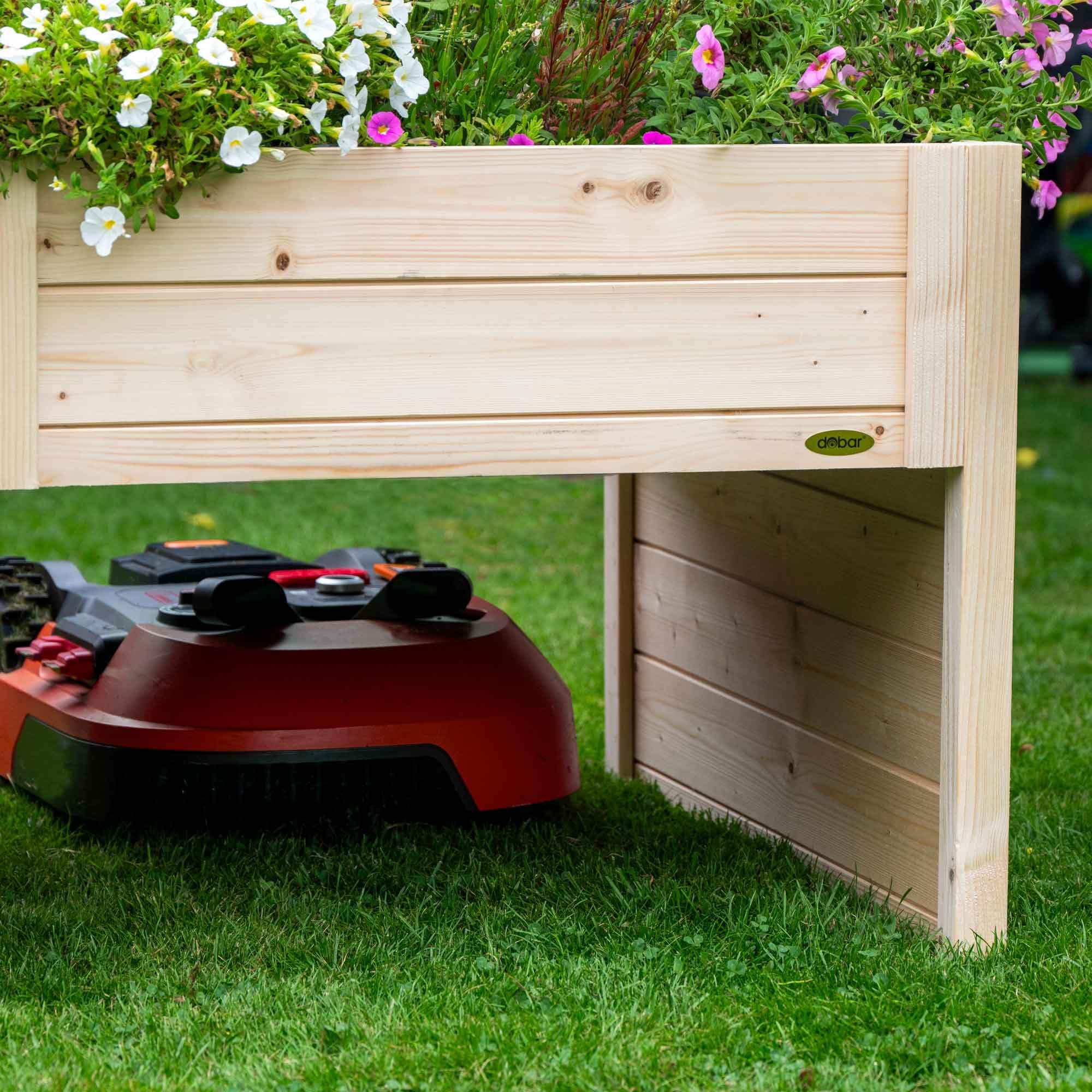 dobar® Garaje Grande para Robot cortacésped de Madera con Jardinera, Incluye lámina – cortacésped Garaje – 79 x 73 x 56 cm – Natural