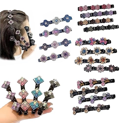 Atuyina Pinzas para el cabello trenzadas con piedra de cristal brillante recuerdos de fiesta bandas de pelo de tela satinada trébol de cuatro hojas