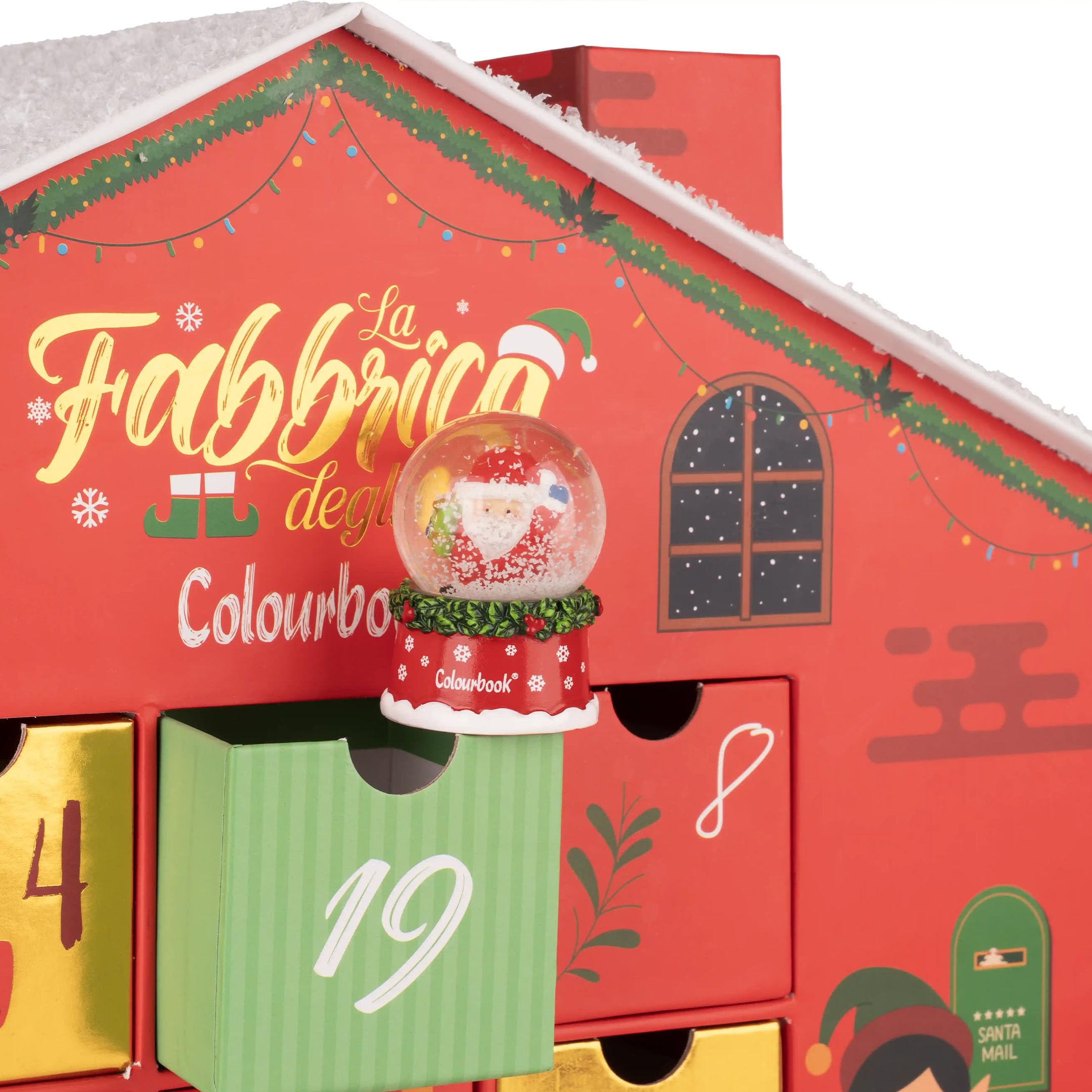 Colourbook - Calendario de Adviento 2025, Edición Fábrica de Elfos, 24 sorpresas exclusivas y útiles, caja rígida de colección con cajones, idea de regalo creativo para Navidad