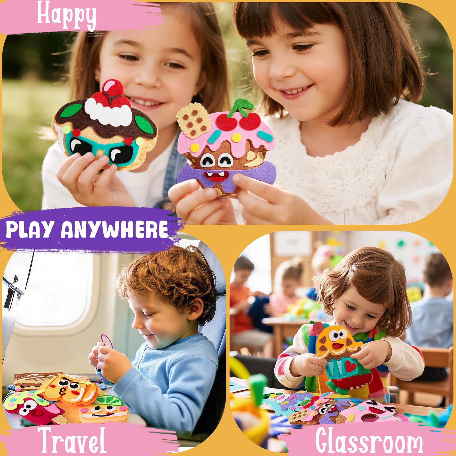 TUZT Kit Couture Enfant 12 DIY Desserts Bricolage avec Couture en Feutre & Aiguilles Plastique Loisir Créatif Jouet Cadeau pour Garçon Fille 5-10 Ans