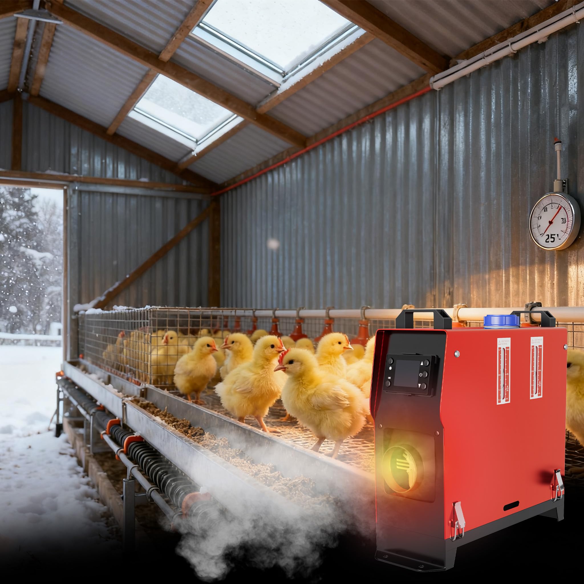LARS360 Riscaldamento da pavimento diesel per auto, 12 V, 5000 W, riscaldatore ad aria diesel con interruttore LCD, riscaldamento ad aria per auto, camper, camion, camper, autobus (rosso e nero)