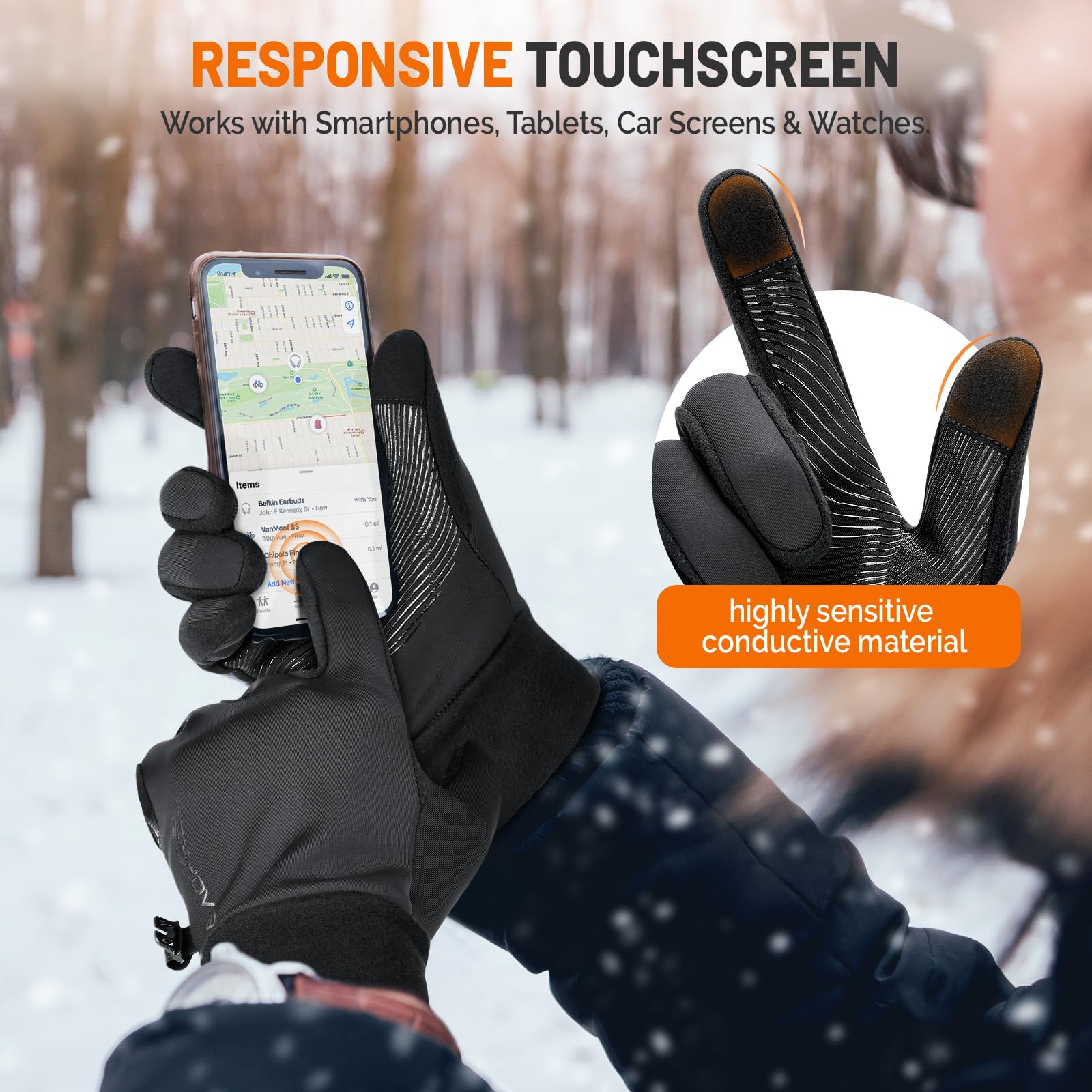 AOPREL Gants Thermiques Anti-Vent Tactiles Chauds Antidérapants Vélo Randonnée Running Conduite Sports d'Extérieur