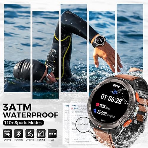 Miniatura 3 de EIGIIS KE5 Military Smart Watch for Men with Flashlight SOS 3ATM Waterproof Watch 530mAh Big Battery 1.45" Rugged Tactical Smartwatch with Compass