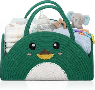 Domensi Mallard Duck Cotton Rope Baby Diaper Basket Storage for Nursery with Handle Baby Shower Basket Gift Babies Bath Caddy for Diapers Wipes Nursery
