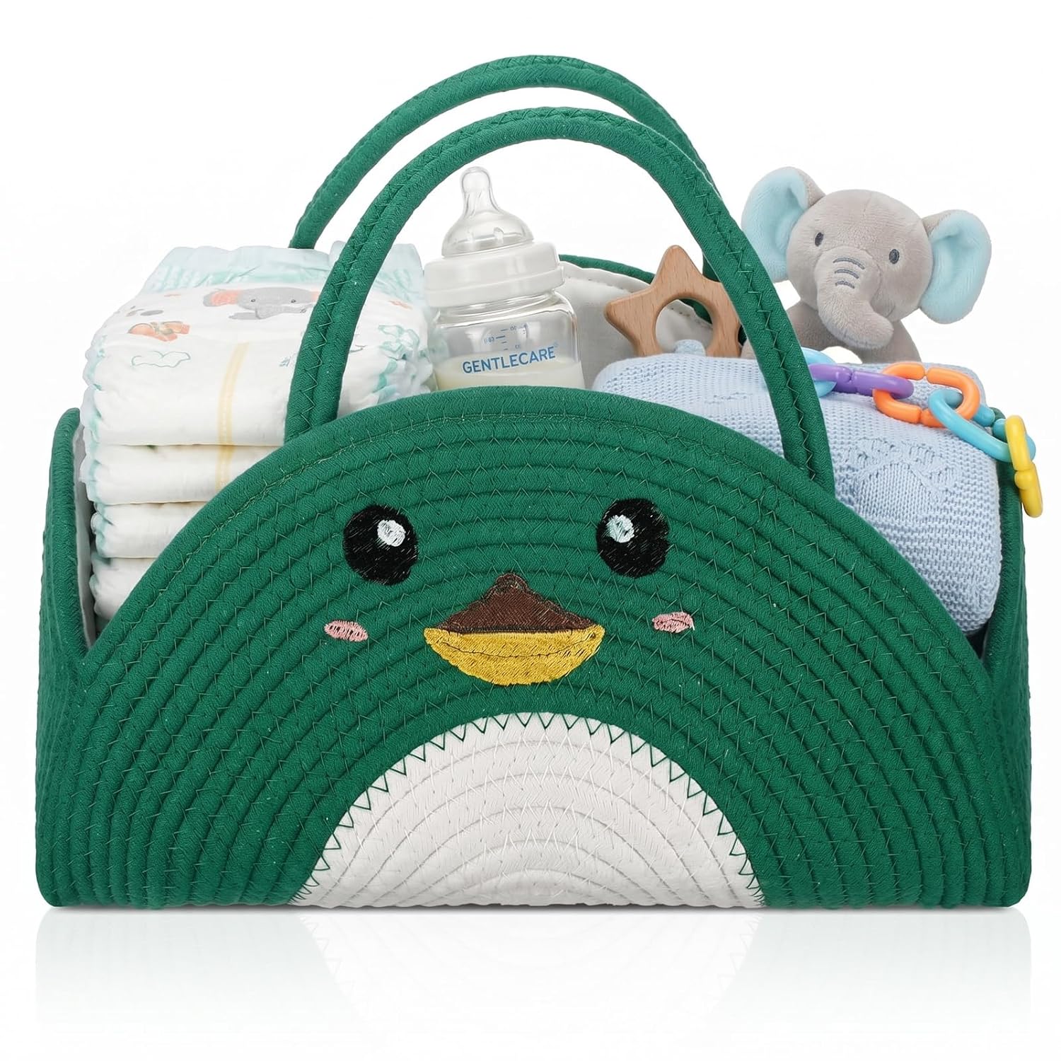 Domensi Mallard Duck Cotton Rope Baby Diaper Basket Storage for Nursery with Handle Baby Shower Basket Gift Babies Bath Caddy for Diapers Wipes Nursery