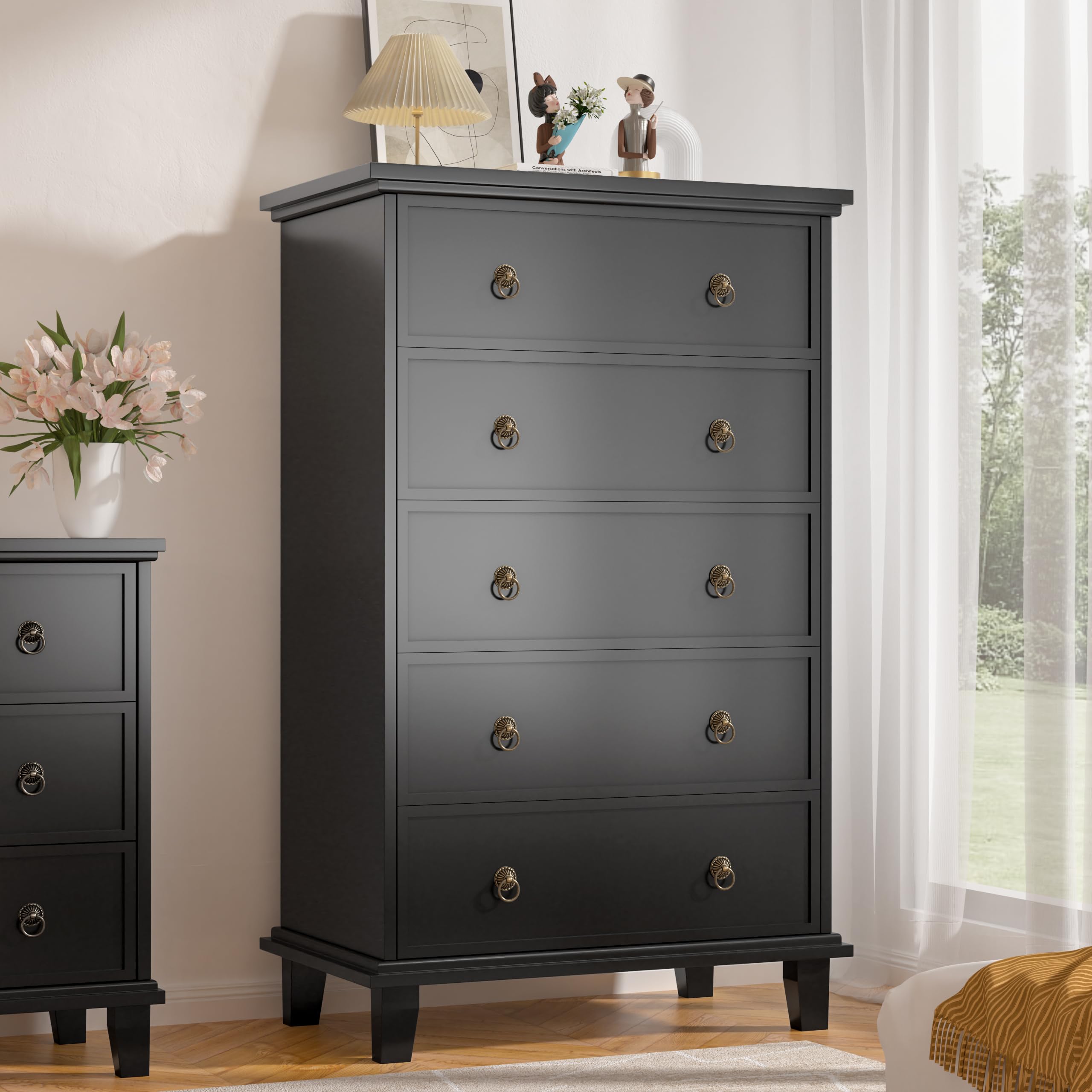 Amazon.com: COWMOU Black Dresser for Bedroom, Chest of Drawers Tall 5 ...