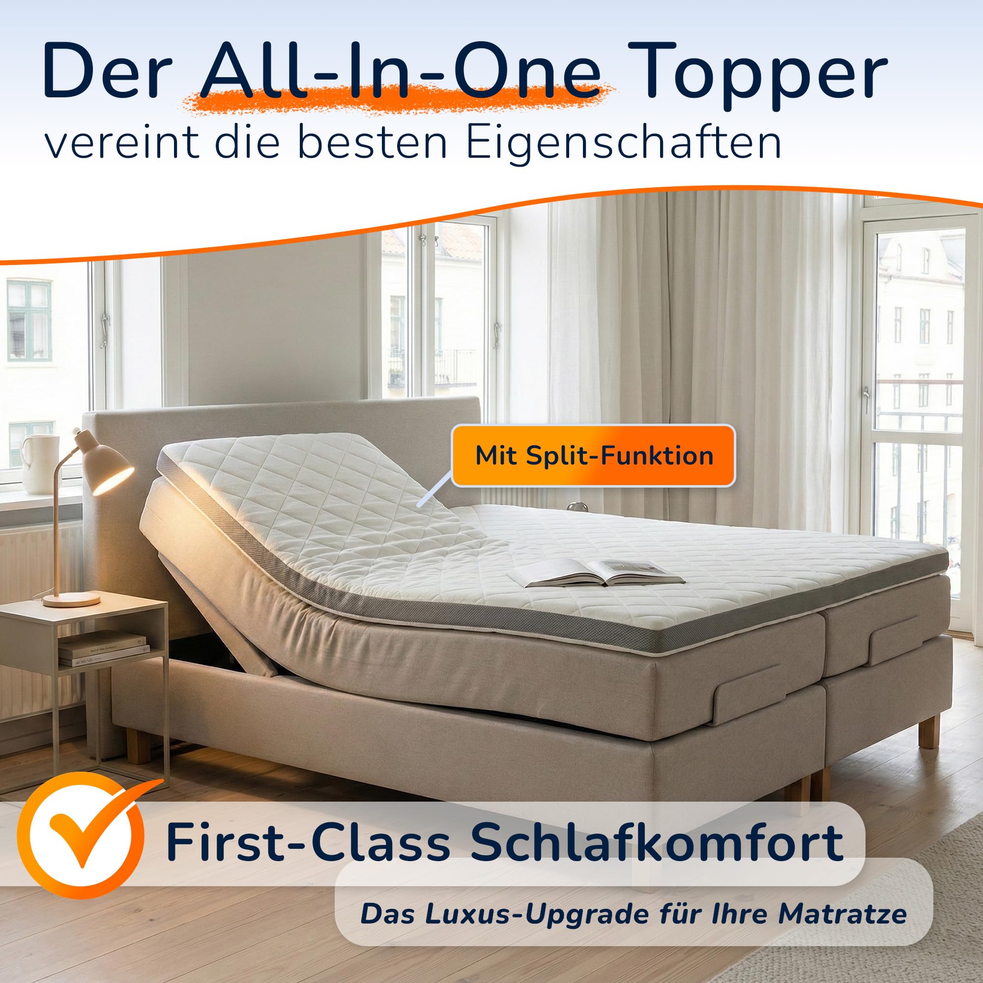 MSS e.K. Karo Gel Split Premium Matratzentopper 180x200 cm, Topper aus Gelschaum, rutschfeste Memory Foam Bettauflage mit atmungsaktivem Bezug, weiche Matratzenauflage 180 x 200 x 8 cm