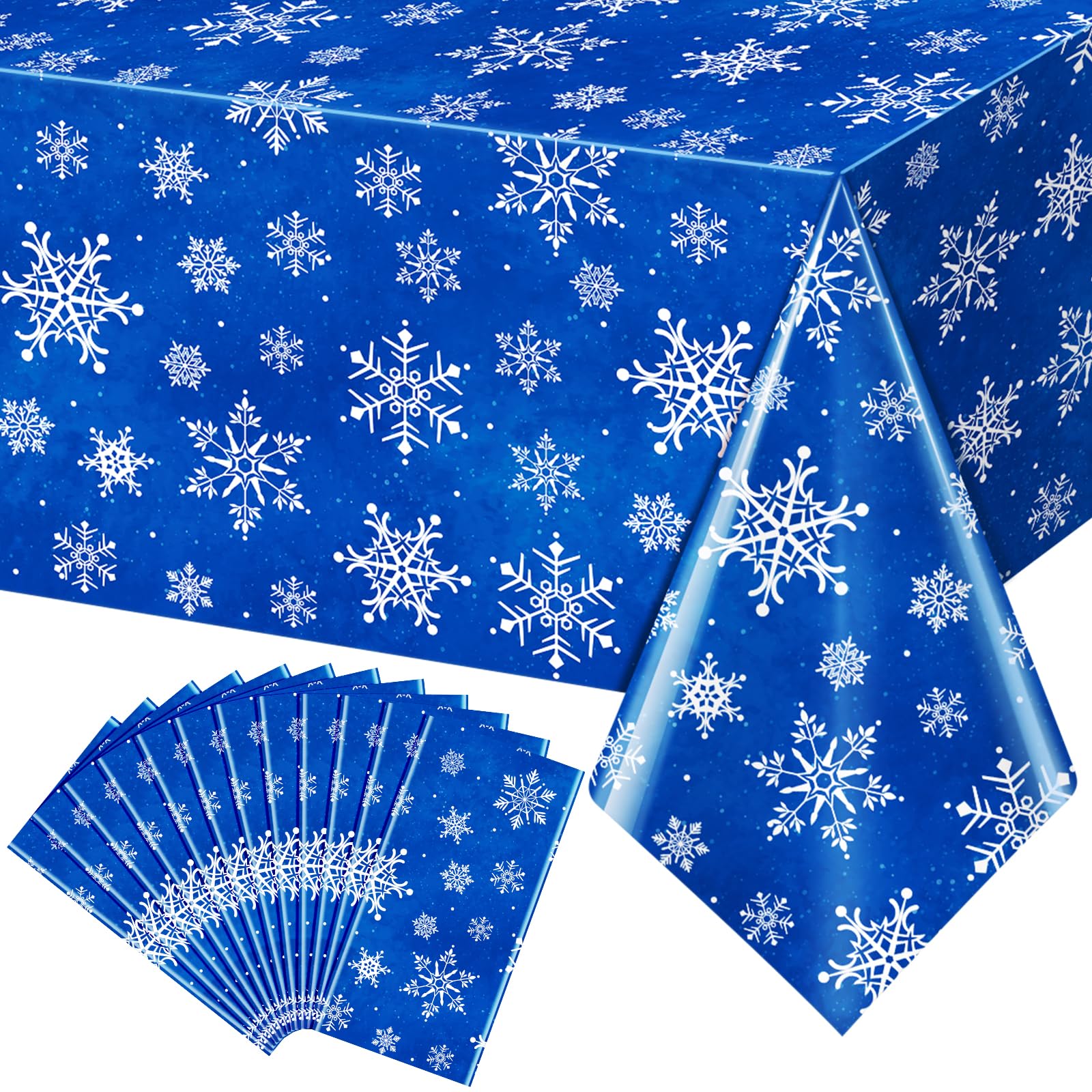 12 Pieces Christmas Snowflake Plastic Party Tablecloth Decorations,White Snowflake Blue Xmas Backdrop Sign Table Cover Banner for Winter Christmas Holiday Party Supplies,54x108 inch (Blue)