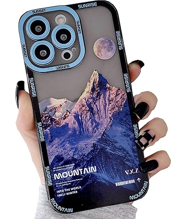 JANDM Compatible with iPhone 13 Pro Case, Romantic Mountain Sunset Clouds Moon Night Scenery Lovely Phone Case Soft Shockproof Camera Protective Cute for Women Girls Case for iPhone 13 Pro -Blue
