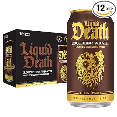 Liquid Death, Rootbeer Wrath, Soda-Flavored Sparkling Water, 12-Pack (12oz Cans), Low Sugar, Huge Flavor & No Artificial Sweeteners