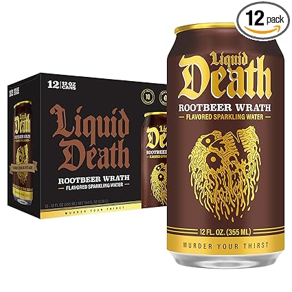 Liquid Death, Rootbeer Wrath, Soda-Flavored Sparkling Water, 12-Pack (12oz Cans), Low Sugar, Huge Flavor & No Artificial Sweeteners