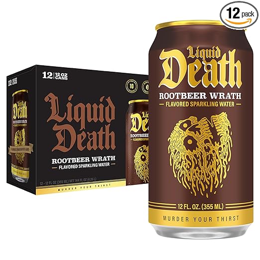 Liquid Death, Rootbeer Wrath, Soda-Flavored Sparkling Water, 12-Pack (12oz Cans), Low Sugar, Huge Flavor & No Artificial Sweeteners