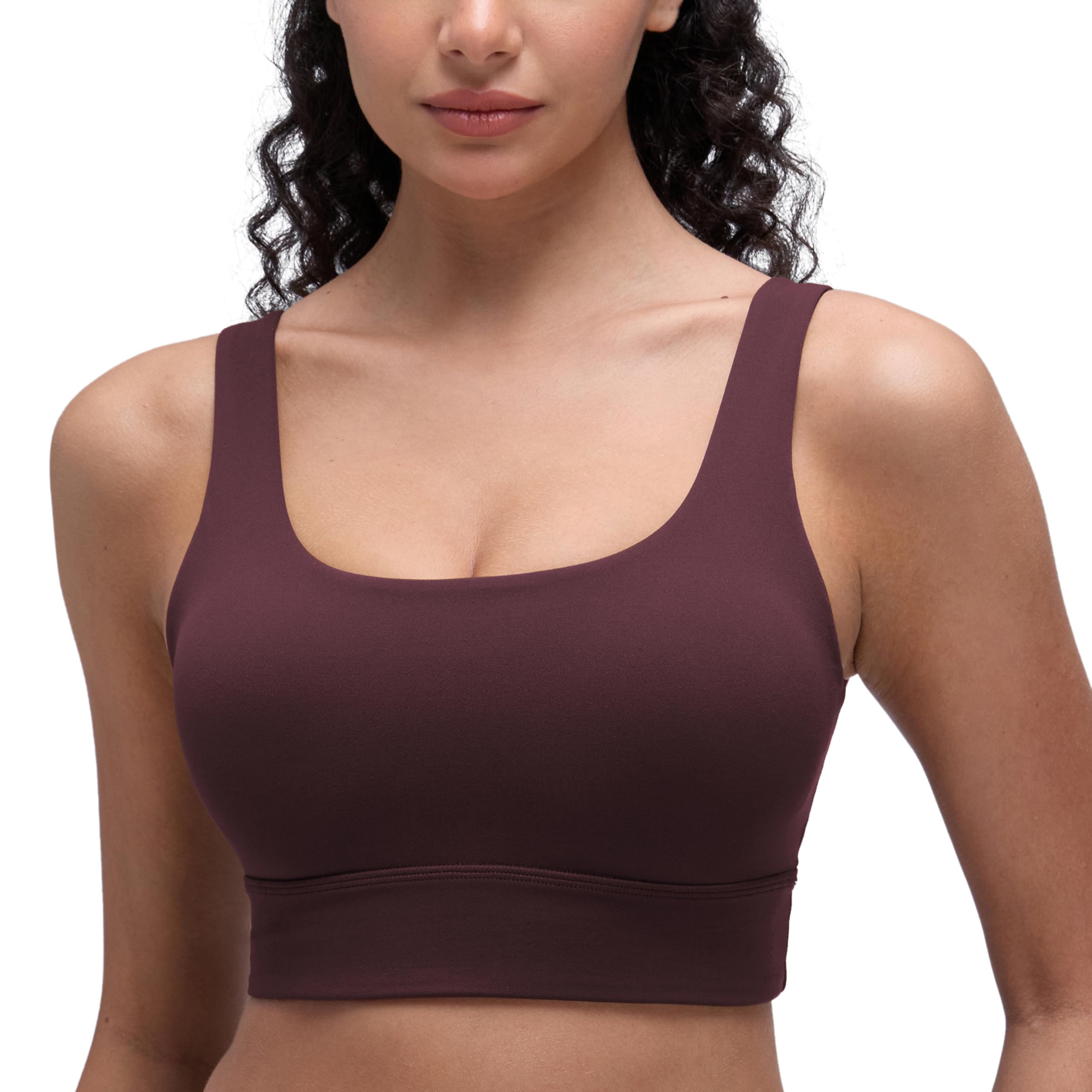 CRZ YOGA Womens ButterLuxe U Back Sports Bra - Padded Low Impact Crop Top Workout Yoga Sport Bra Ripe Plum L