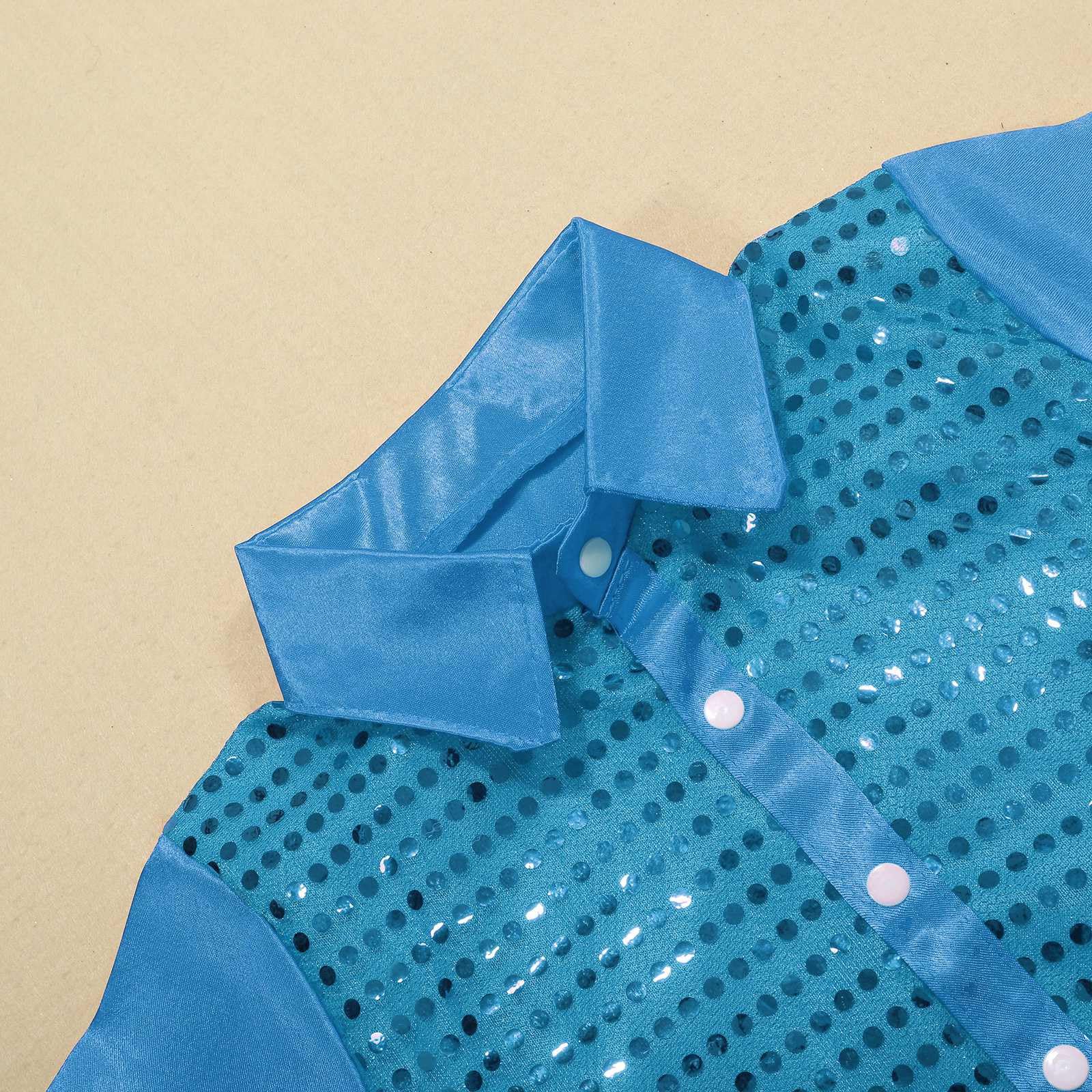 Générique Tunica Top da Danza con Paillettes Scintillanti per Bambini, Camicia abbottonata a Maniche Lunghe per ragazzi Costume da Spettacolo di Danza Jazz Body Vestito a V