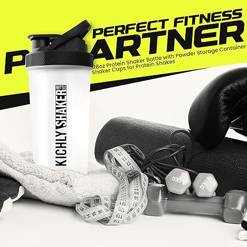 Miniatura 7 de KICHLY Shaker Bottle - Botella mezcladora de proteínas de plástico de 28 onzas para antes y después del entrenamiento con bola agitadora de plástico
