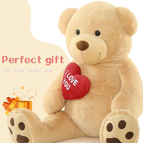 Miniatura 2 de BENINY Oso de peluche gigante de 52 pulgadas, oso de peluche grande con corazón, oso de peluche marrón grande para niños, regalo de San Valentín