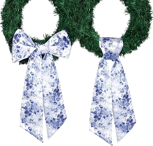 Floraltop 2 cintas de corona para puerta delantera de 4.5 x 56 pulgadas, reversibles, de poliéster, accesorios de decoración para porche, interior y
