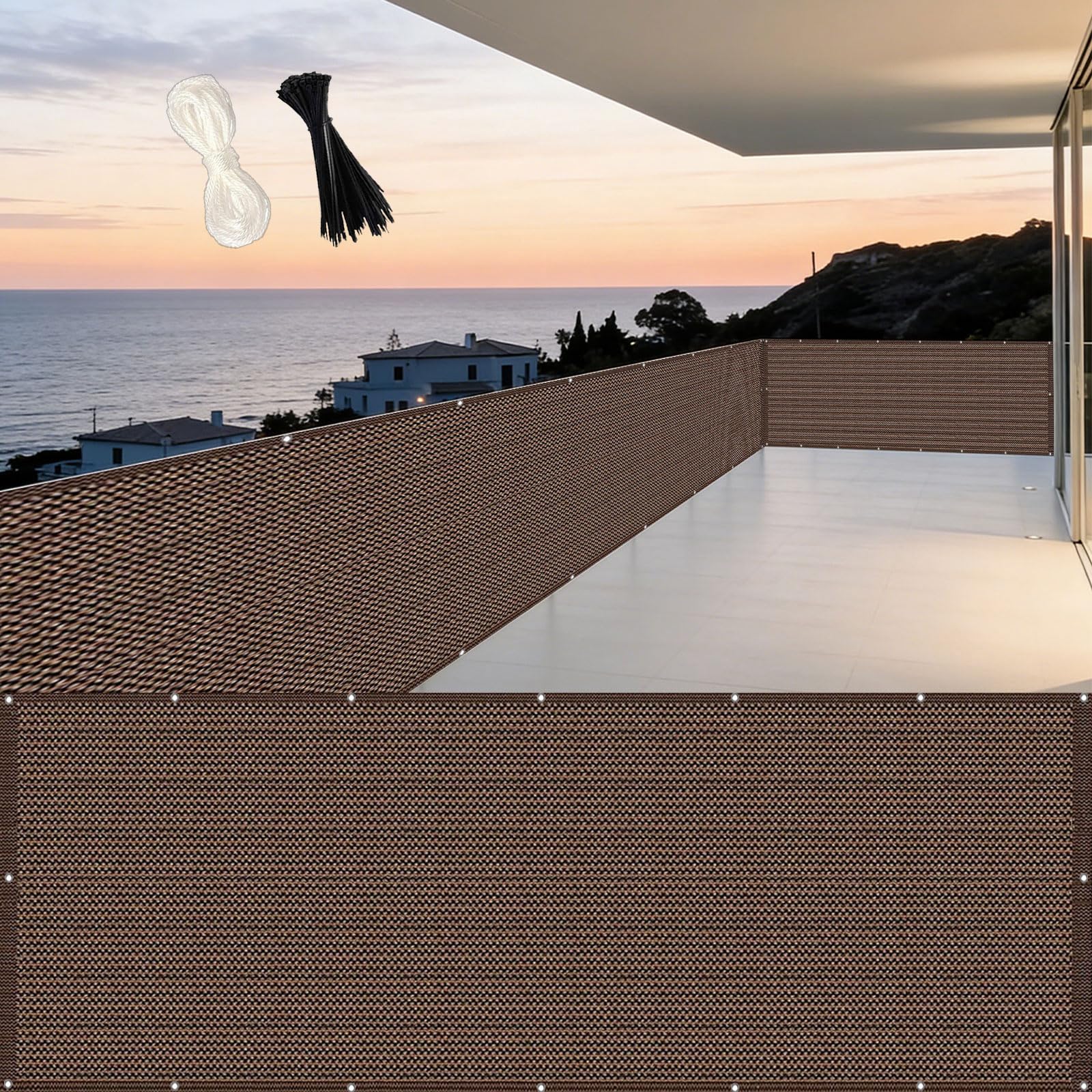 Brise vue balcon 95 x 250 cm brun résistant aux intempéries