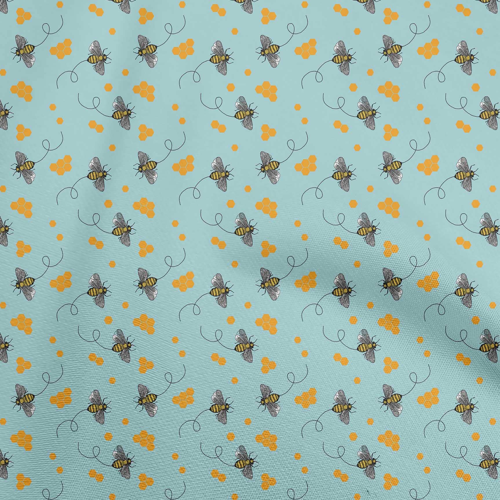 oneOone Rayon Grayish Blue Fabric Honey Bees Quilting Supplies Print Sewing Fabric by The Yard 56 Inch Wide