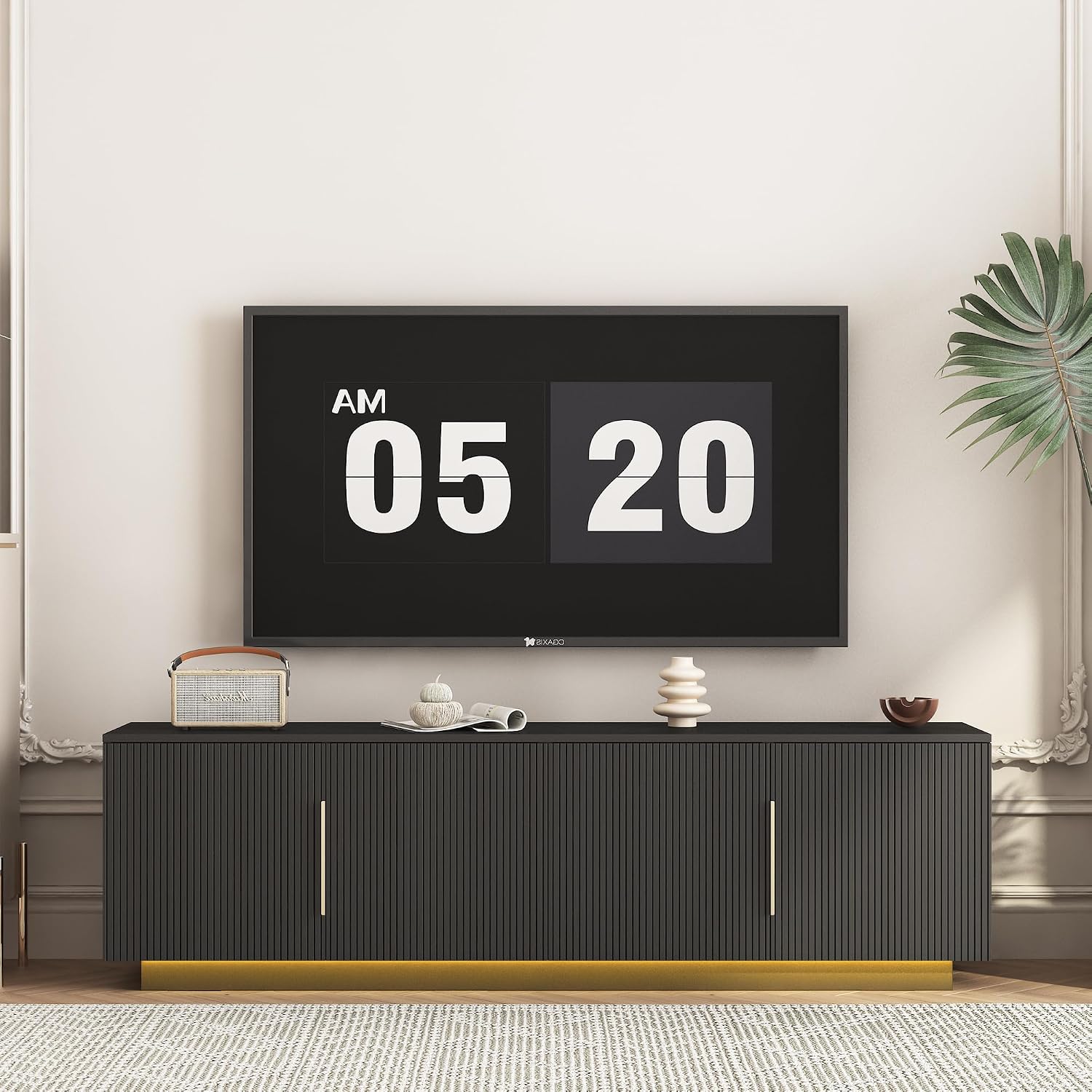 68" LED Media Storage Cabinet, Media Console with Storage, TV Console Stand with Waterproof Finish for Living Spaces, Black
