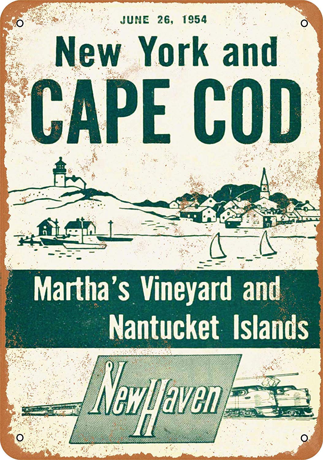 Biopracess Metalpostera73490 1954 New Haven Railroad New York And Cape Cod Metal Sign Great Aluminum Tin Sign 8X12 Inches