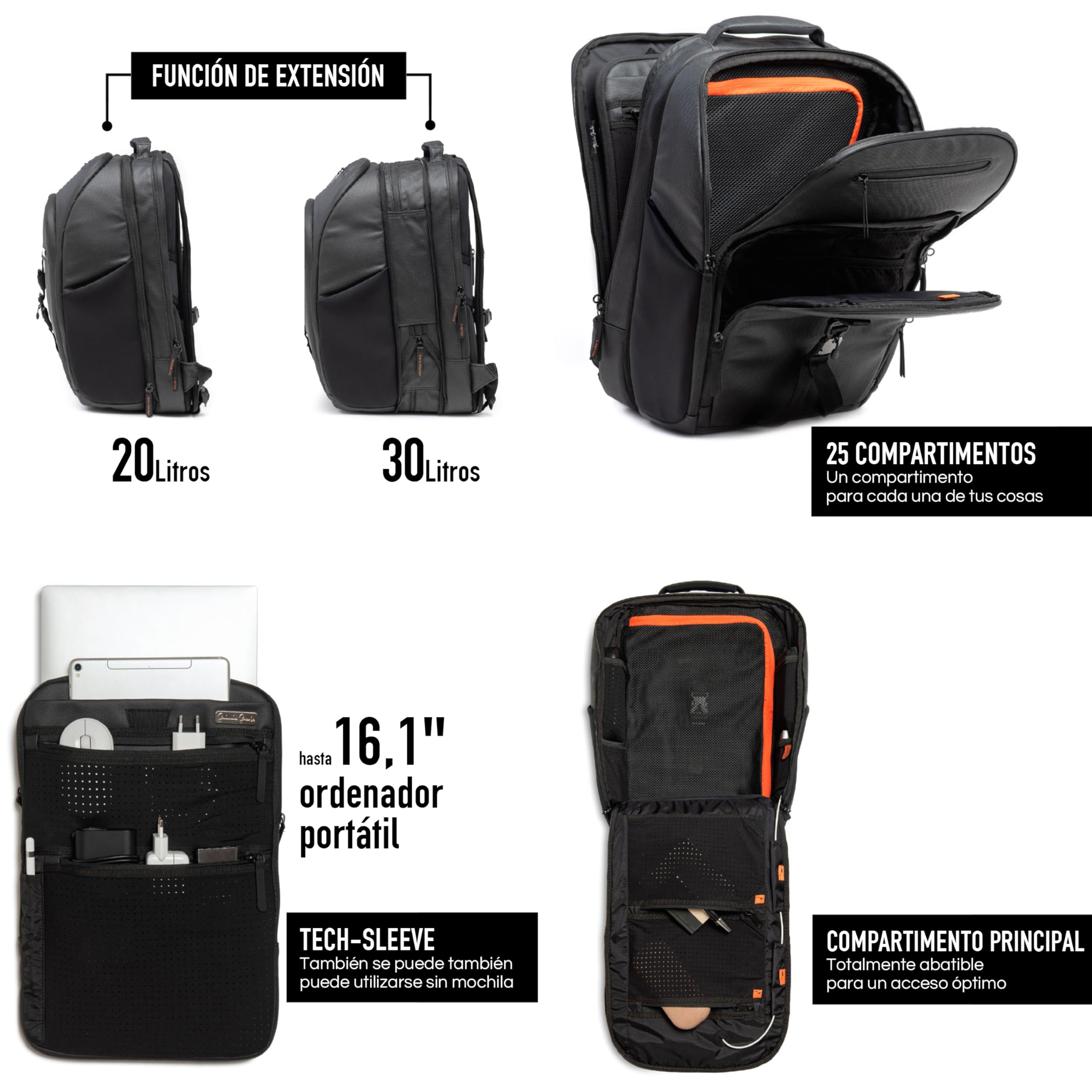 Jaimie Jacobs mochila inteligente con compartimento para portátil de hasta 16,1 pulgadas función maleta ampliable hasta 30 litros