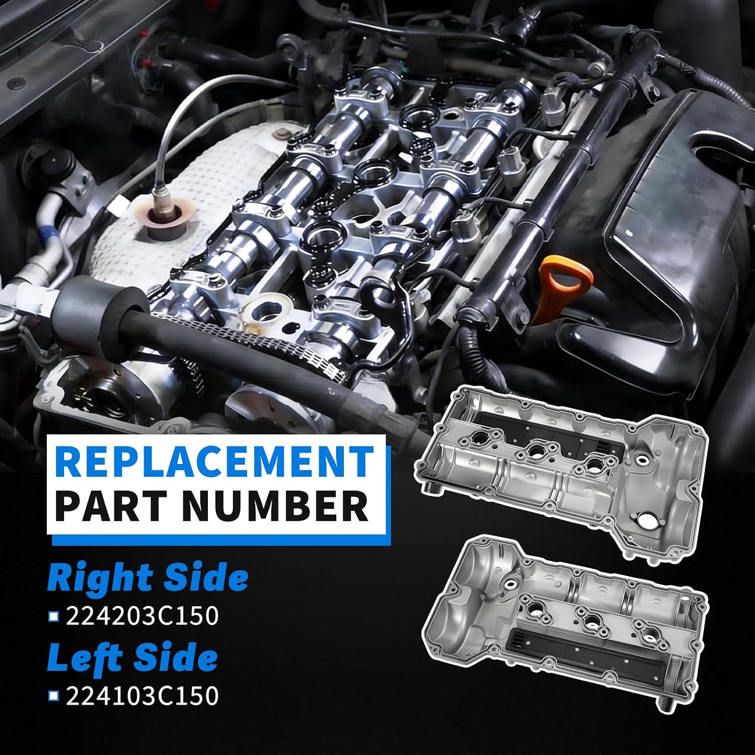 224203C150 Aluminum Engine Valve Cover Fits for 2006-2014 Kia Sedona, 2009-2012 Sorento, 2009-2010 Hyundai Azera, 2009-2011 Santa Fe 3.5L, Replaces 224103C150, Left & Right Side with Gasket