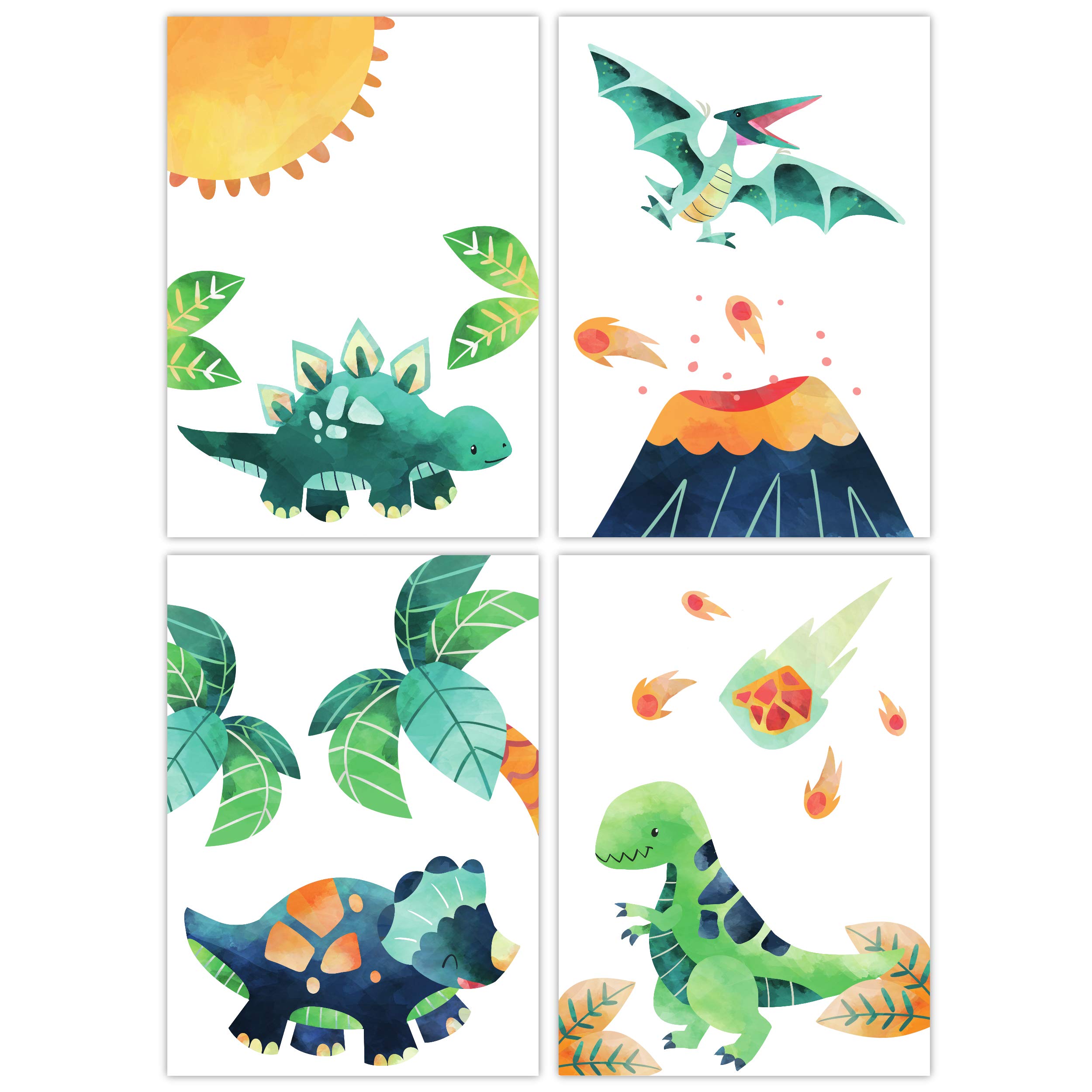HonShoop Panda Whale Dinosaur Poster Wall Decoration Dino Mint Pictures Nursery Decoration Boy Set of 4 for Children DIN A4 Wall Pictures (T6)