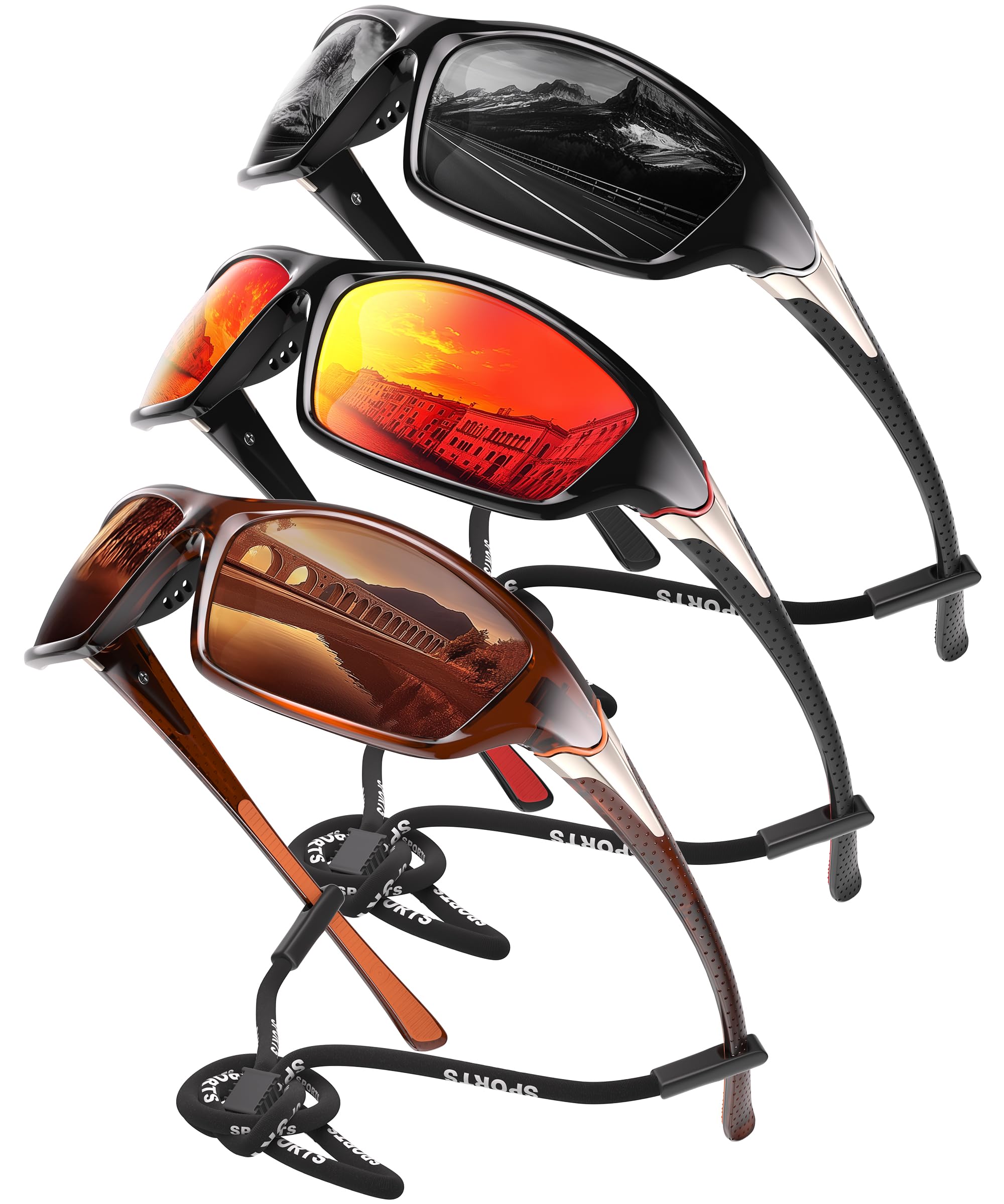 Occhiali da sole sportivi polarizzati da uomo, avvolgenti, protezione UV, per pesca, ciclismo, guida