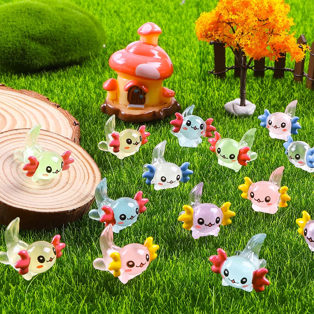 8/16/24/32pcs Mini Resin Axolotl Miniature Figurine, Glow In The Dark Tiny Animal Figurines Small Luminous Charm Ornament For Diy Craft Garden Landscape Dollhouse Ornament Potted Plants Decorations P 67324579